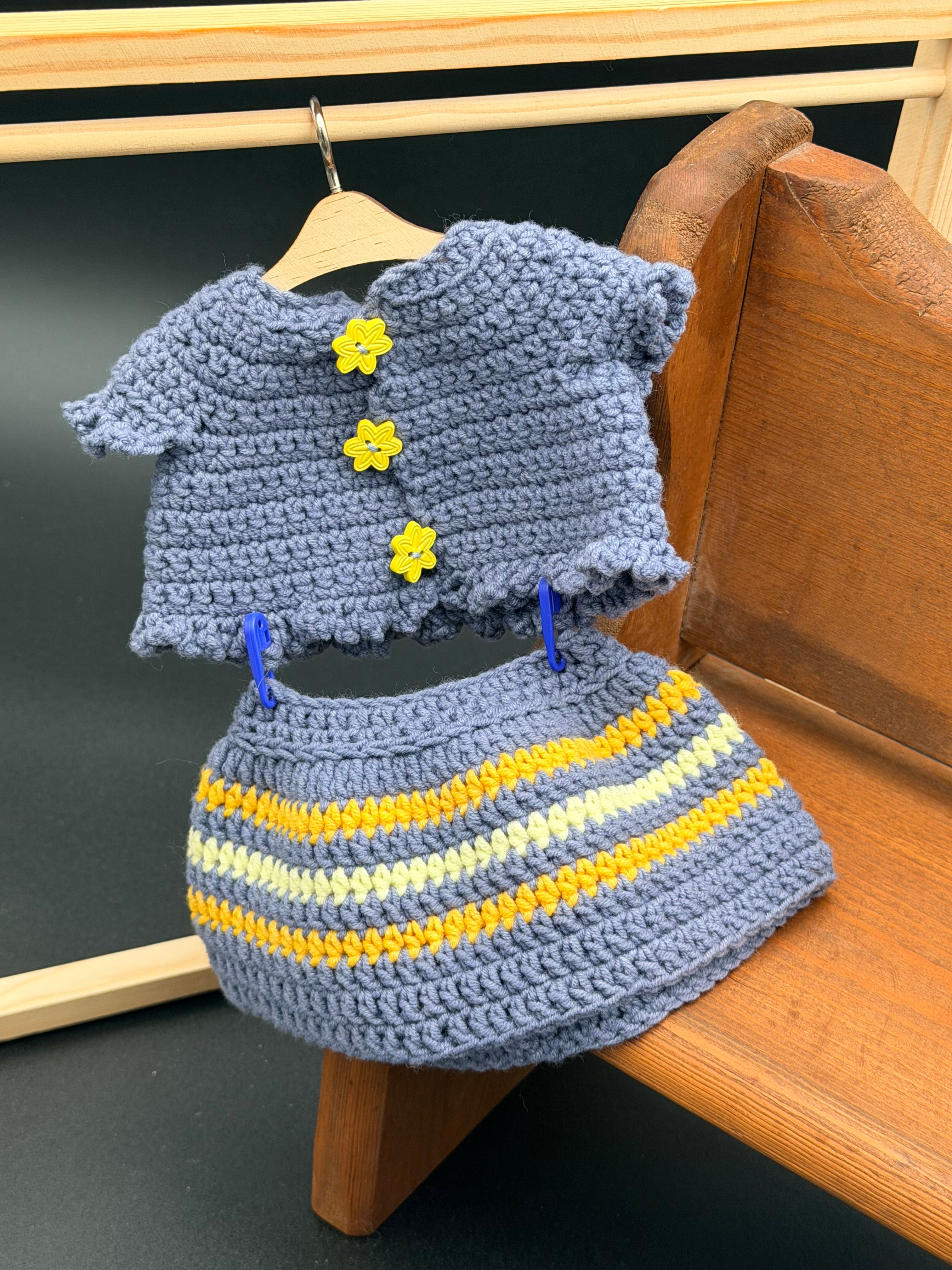 Sweater & Skirt Set - Navy, Yellow, and Cream