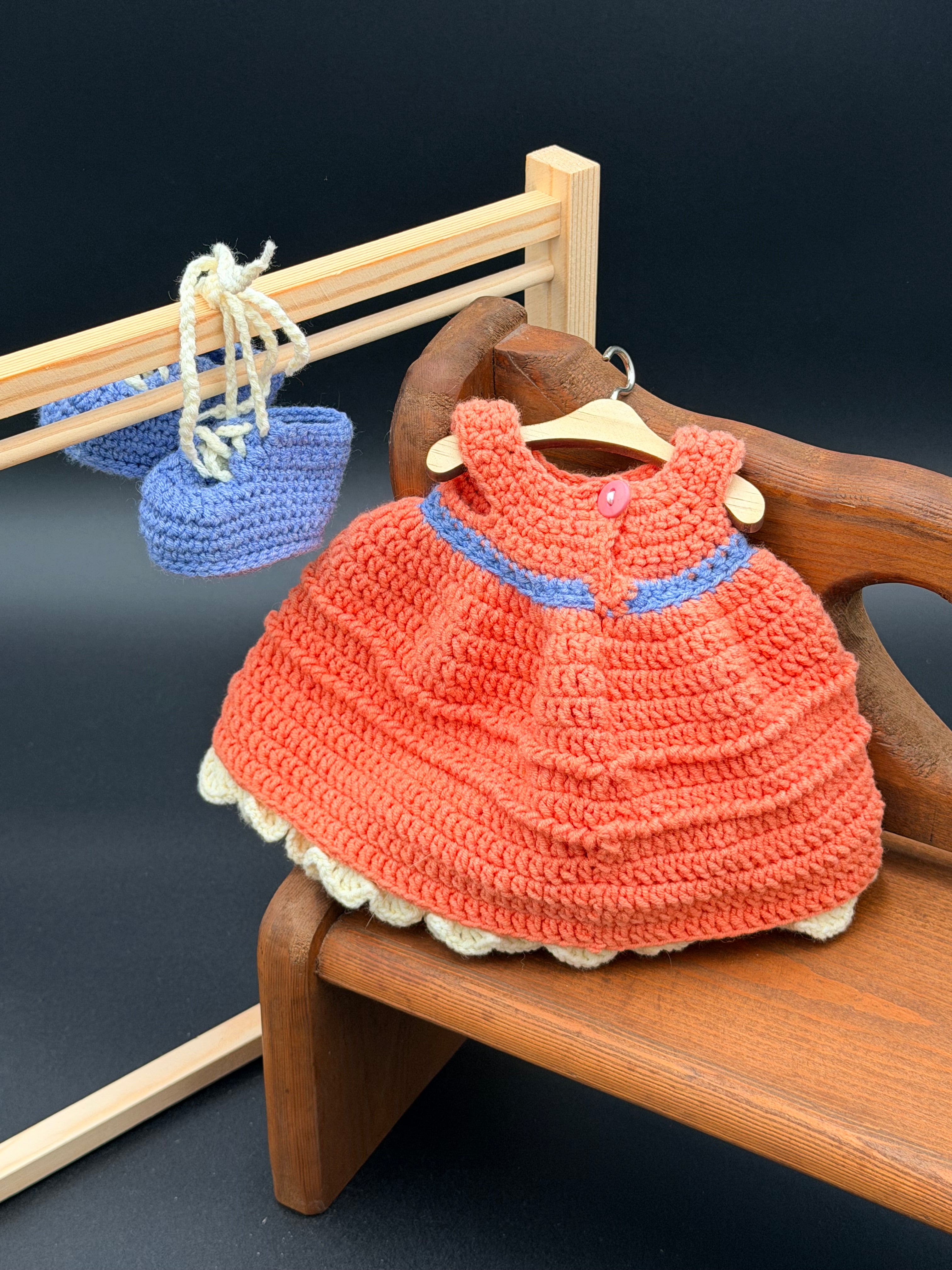 Dress & Oxfords Set - Apricot, Cream, Blue