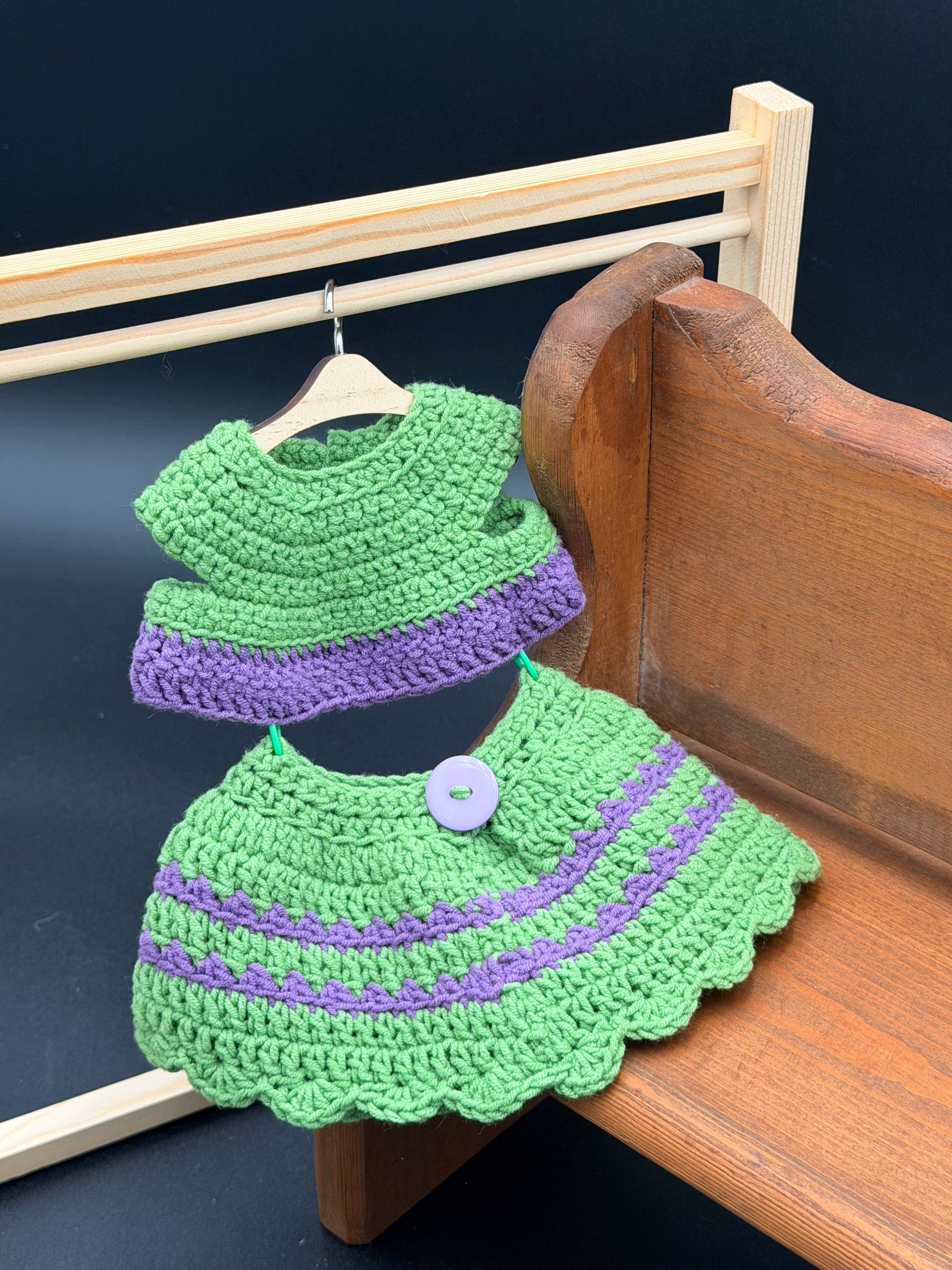 Sweater & Skirt Set - Green and Purple