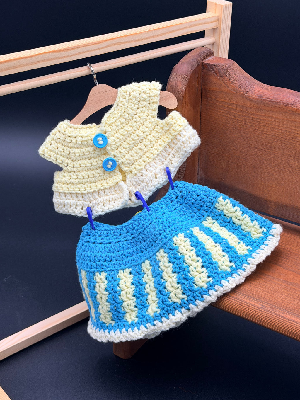 Sweater & Skirt Set - Butter. Blue, Cream