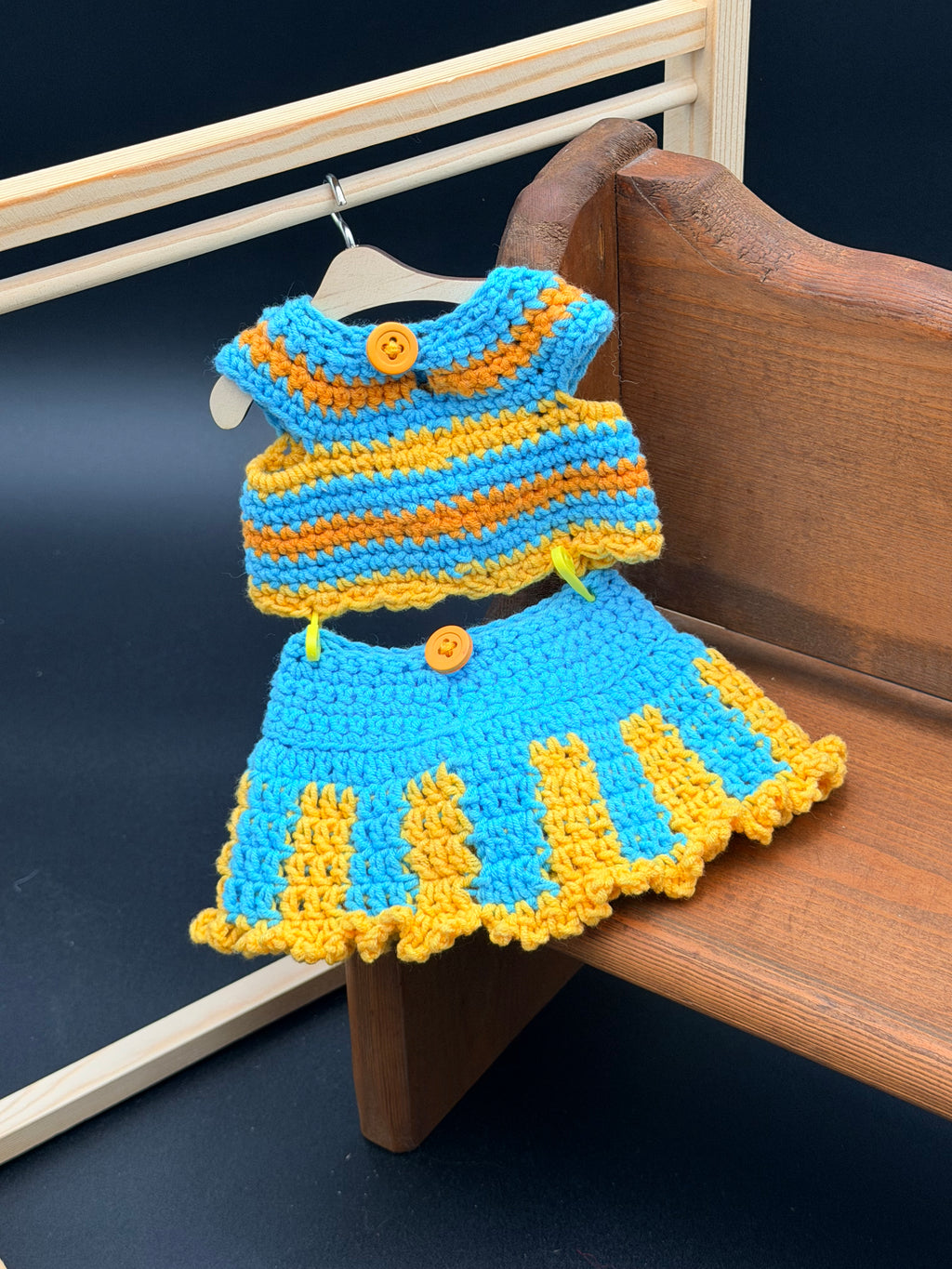 Top & Skirt Set - Blue, Yellow, Orange Stripes