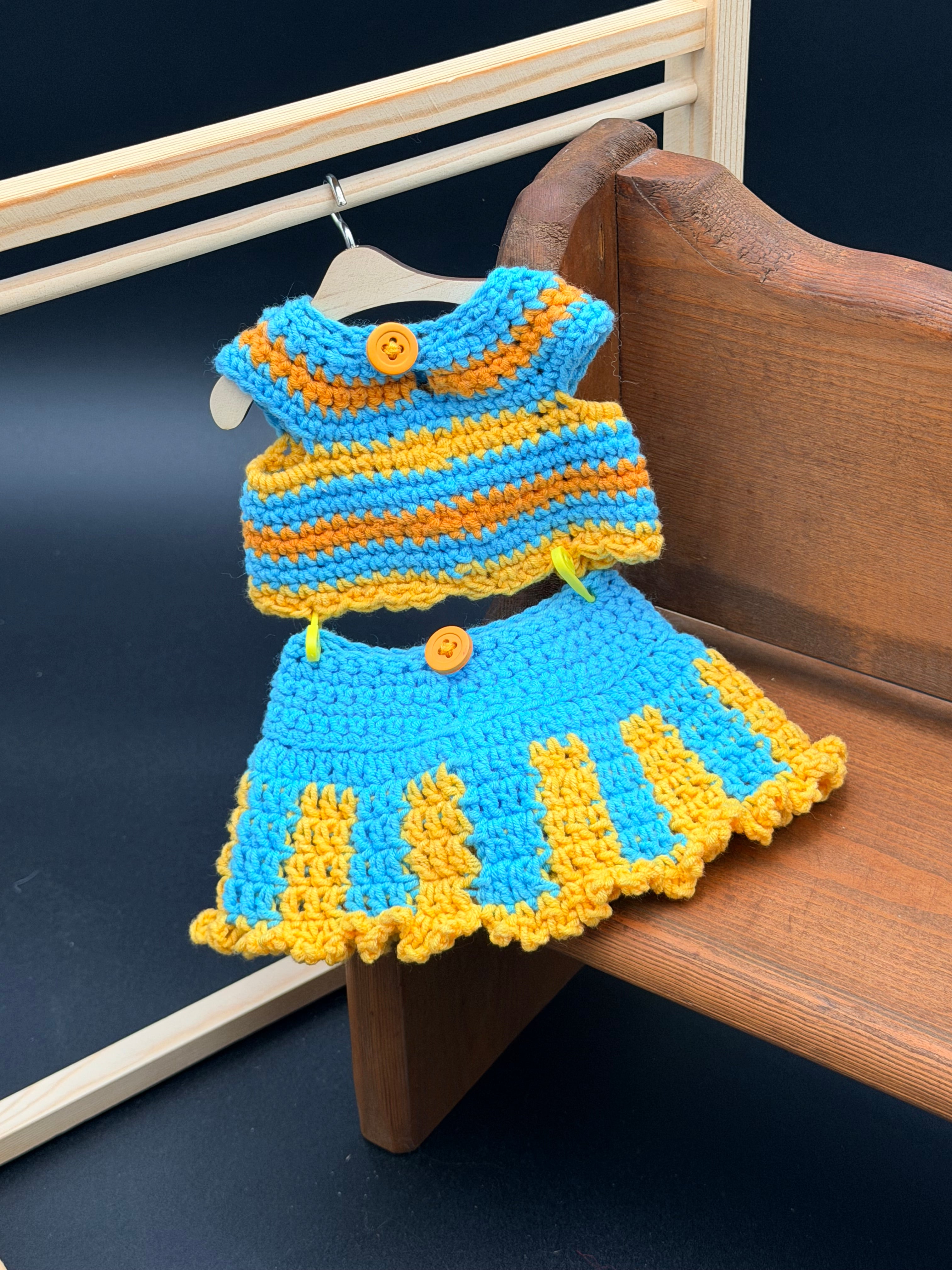 Top & Skirt Set - Blue, Yellow, Orange Stripes