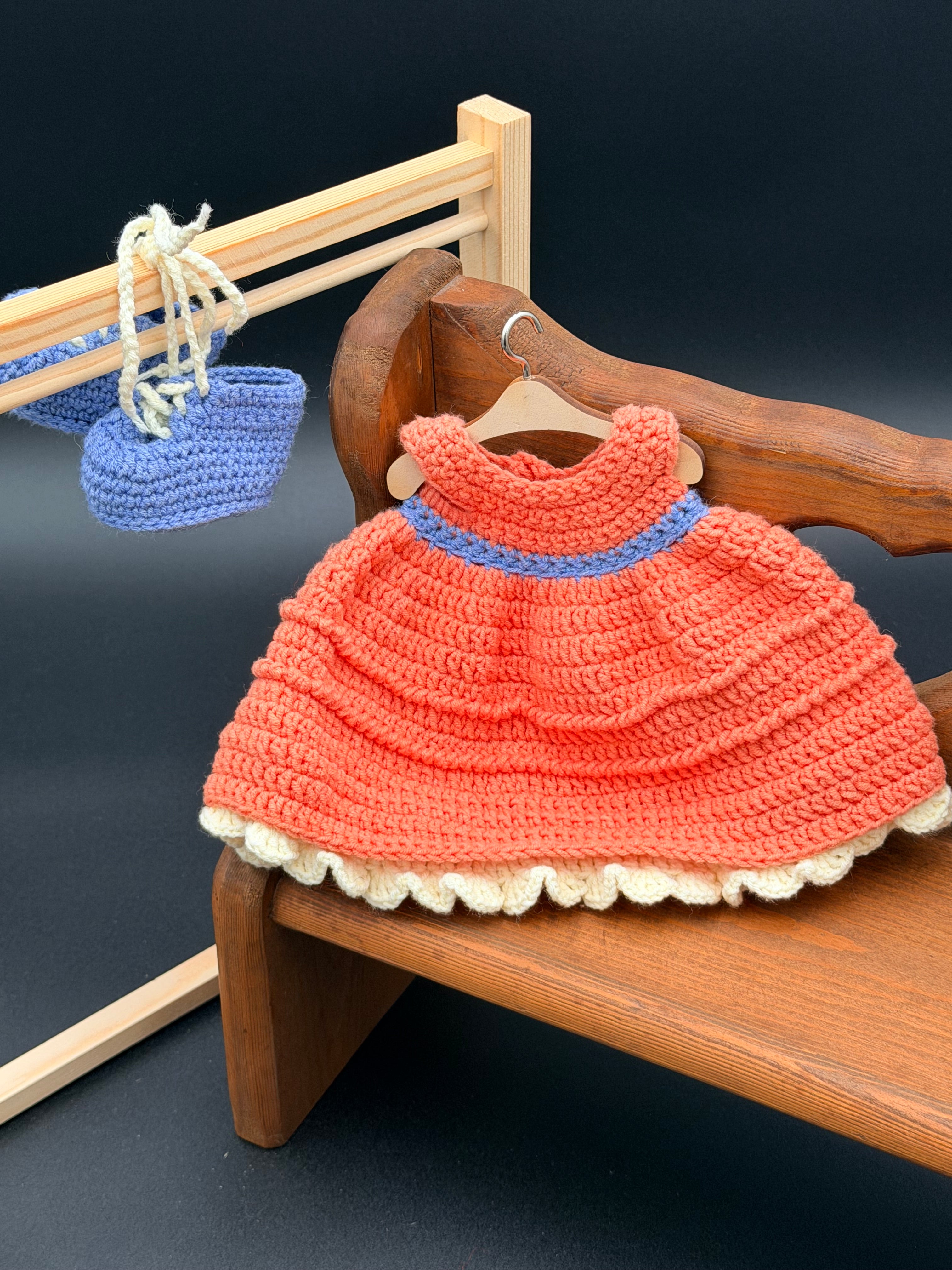 Dress & Oxfords Set - Apricot, Cream, Blue
